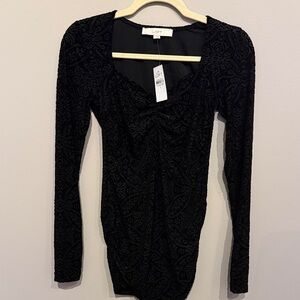 LOFT Black Textured Velvet long sleeve top